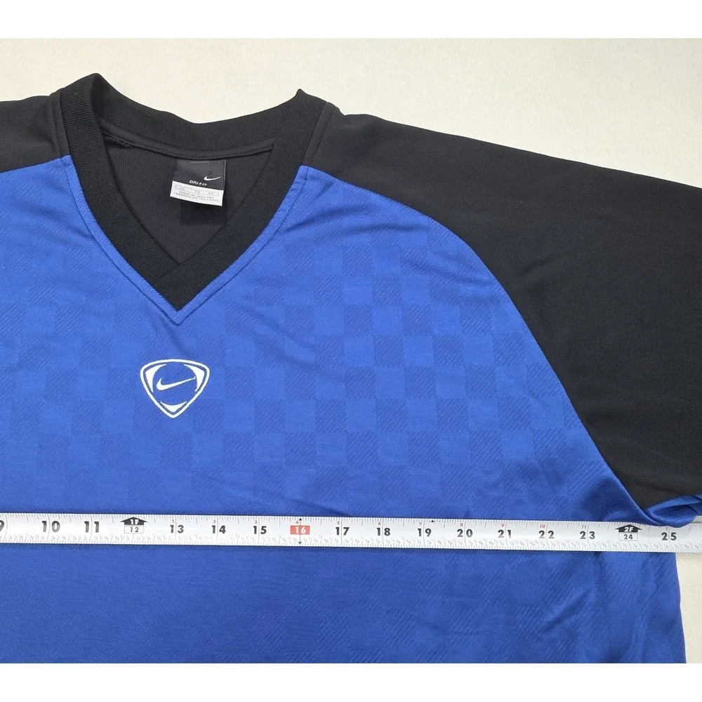 Vintage Nike Soccer Shirt Mens XL Blue LIMITED USE Checkered Training Jersey Y2K